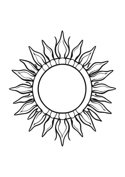 Detailed Sun With Rays Coloring Page