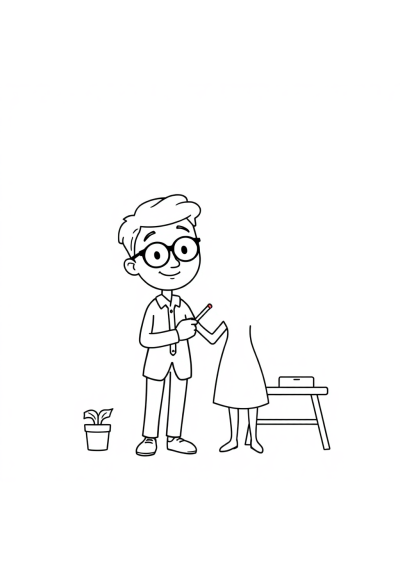 Detailed Teacher At Blackboard Coloring Page