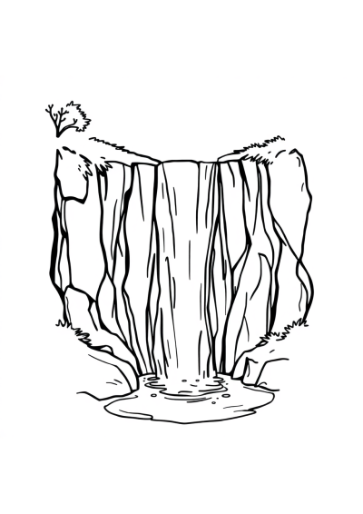 Detailed Waterfall Scene Coloring Page