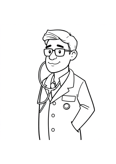 Doctor With Stethoscope Coloring Page