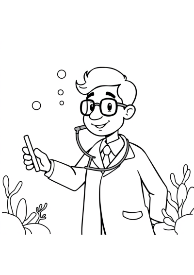 Doctor With Stethoscope Underwater Coloring Page