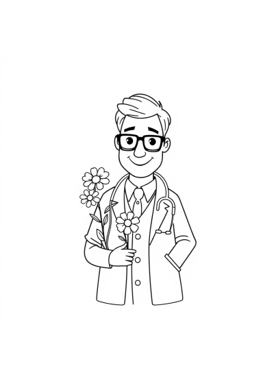 Doctor With Stethoscope With Flowers Coloring Page