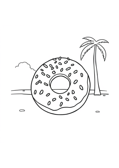 Donut With Sprinkles On Beach Coloring Page