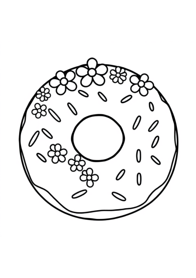 Donut With Sprinkles With Flowers Coloring Page