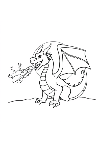 Dragon Breathing Fire At Sunset Coloring Page