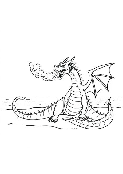 Dragon Breathing Fire On Beach Coloring Page
