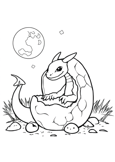 Dragon Egg Hatching At Night Coloring Page