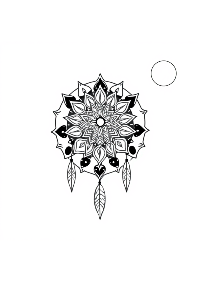 Dreamcatcher Mandala At Night Coloring Page