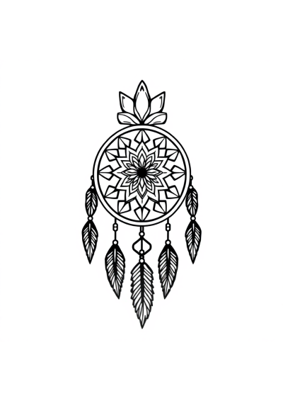 Detailed Dreamcatcher Mandala In Rain Coloring Page