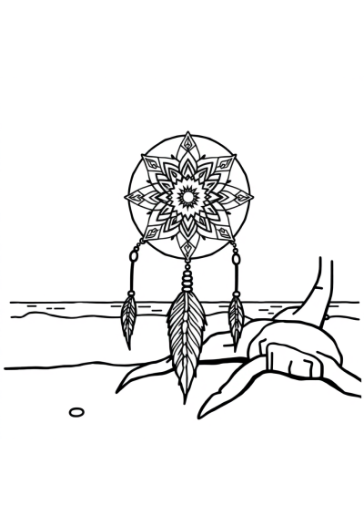 Dreamcatcher Mandala On Beach Coloring Page