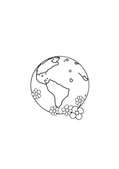 Earth From Space With Flowers Coloring Page