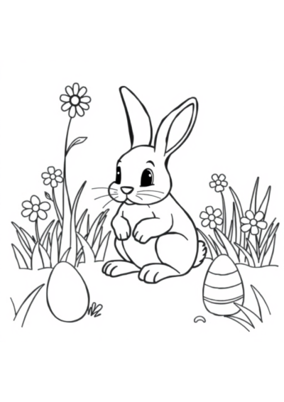 Easter Bunny In Garden Coloring Page