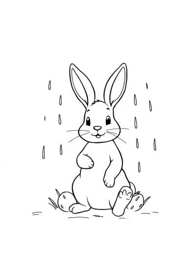 Easter Bunny In Rain Coloring Page