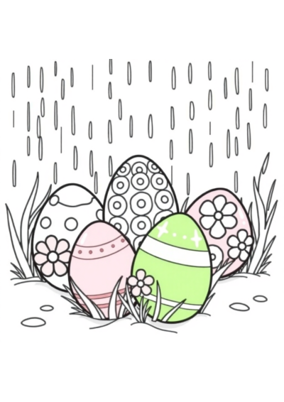Easter Eggs Decorated In Rain Coloring Page