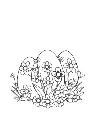 Easter Eggs Decorated With Flowers Coloring Page