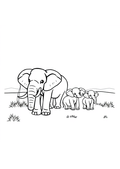 Elephant Family At Sunset Coloring Page