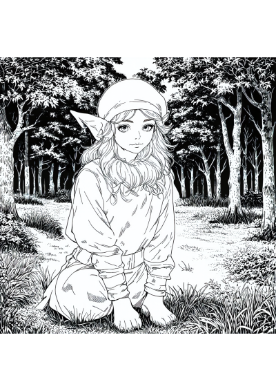Elf In Forest Coloring Page