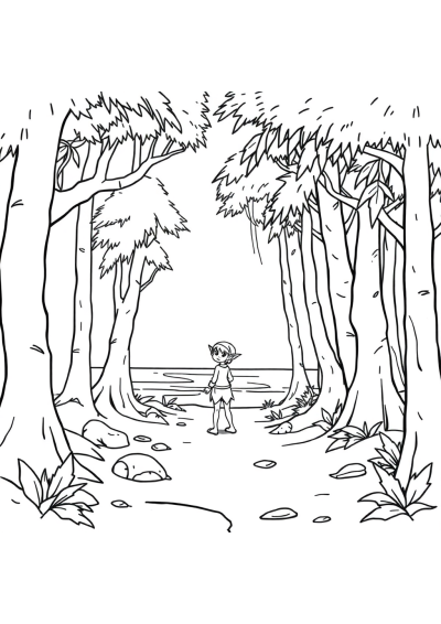 Elf In Forest On Beach Coloring Page