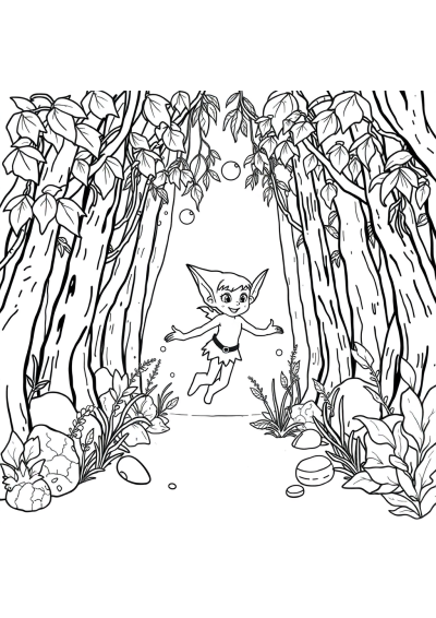 Elf In Forest Underwater Coloring Page