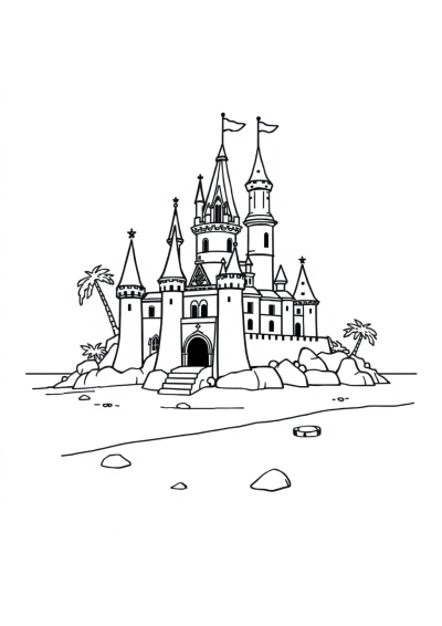 Enchanted Castle On Beach Coloring Page
