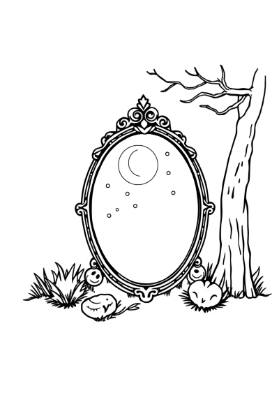 Enchanted Mirror At Night Coloring Page