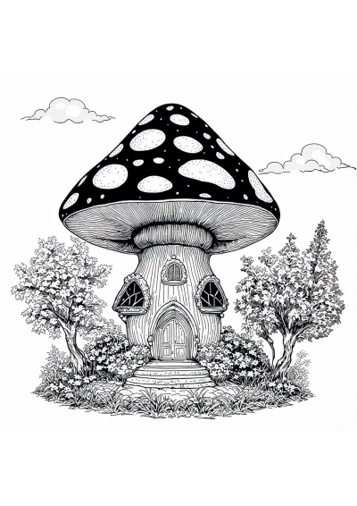 Fairy Mushroom House Coloring Page