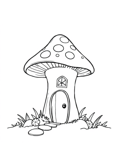 Fairy Mushroom House At Night Coloring Page