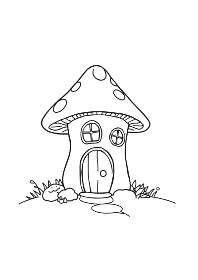 Fairy Mushroom House At Sunset Coloring Page