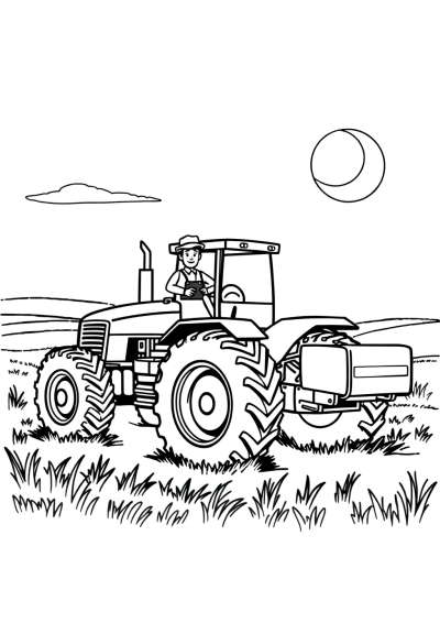 Farmer With Tractor At Night Coloring Page