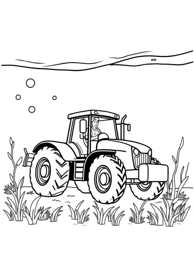 Farmer With Tractor Underwater Coloring Page