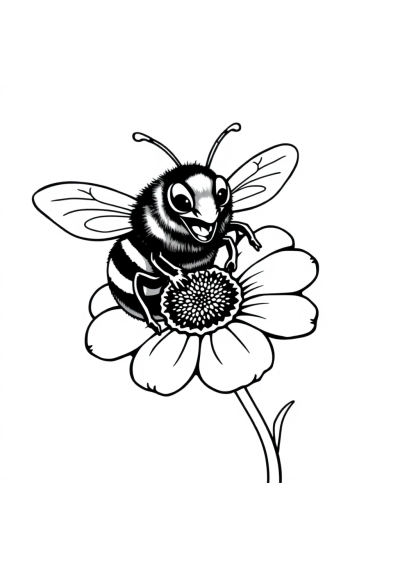 Fierce Bee On Flower Coloring Page