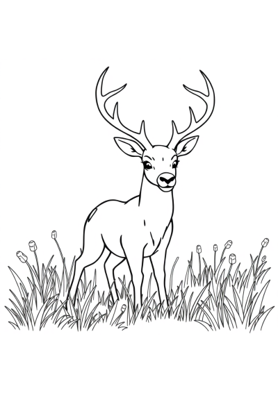 Fierce Deer In Meadow Coloring Page