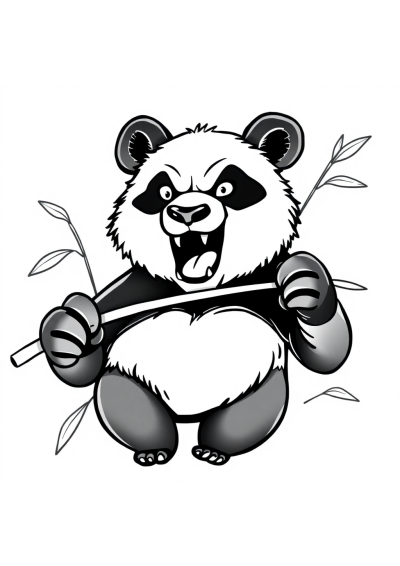 Fierce Panda Eating Bamboo Coloring Page