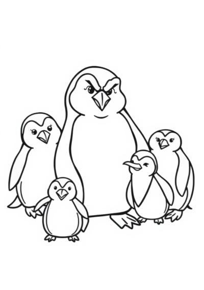 Fierce Penguin Family Coloring Page