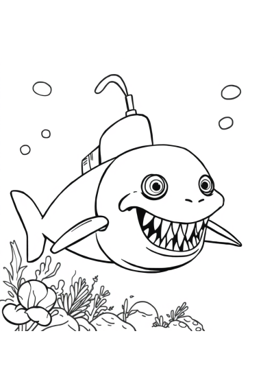 Fierce Submarine Underwater Coloring Page