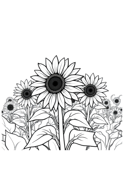 Fierce Sunflower Field Coloring Page