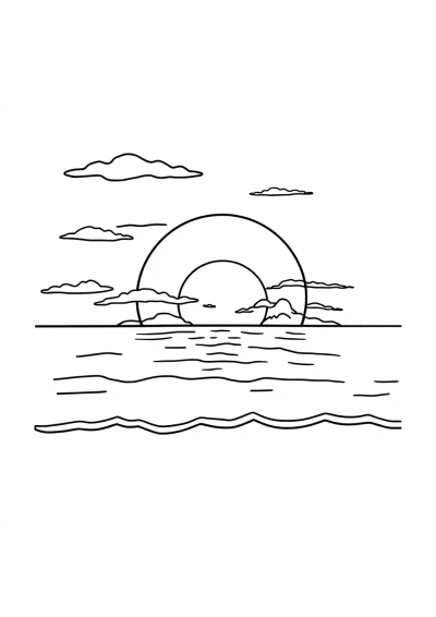 Fierce Sunset Over Ocean Coloring Page