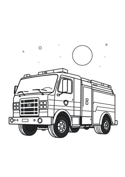 Fire Truck At Night Coloring Page