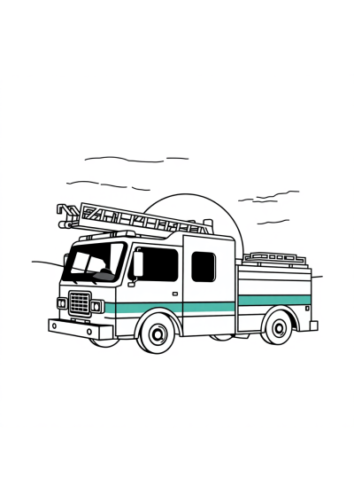 Fire Truck At Sunset Coloring Page