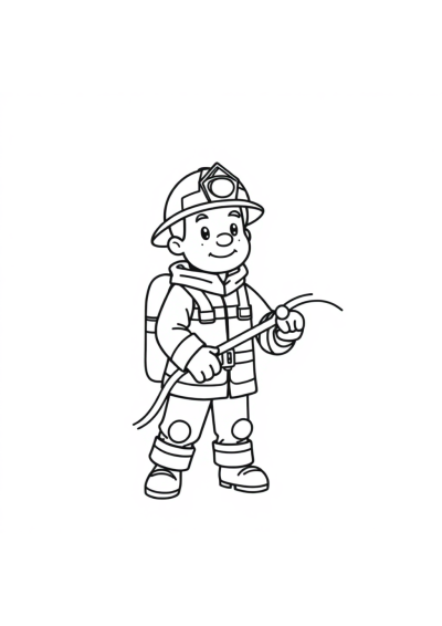 Firefighter With Hose In Winter Coloring Page