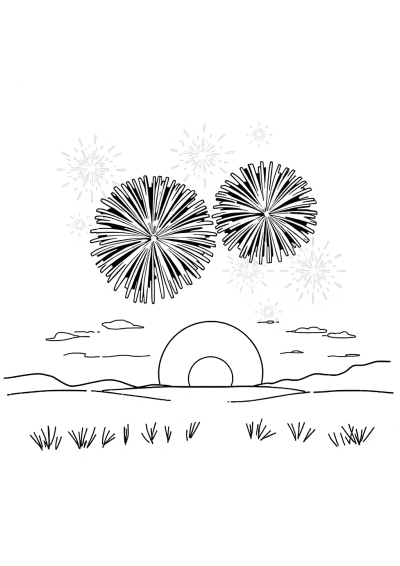 Fireworks Celebration At Sunset Coloring Page