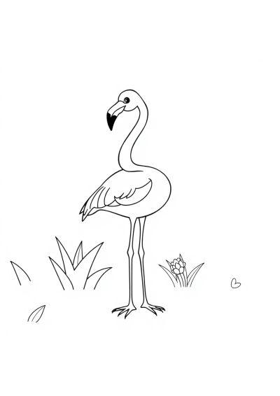 Flamingo Standing In Garden Coloring Page