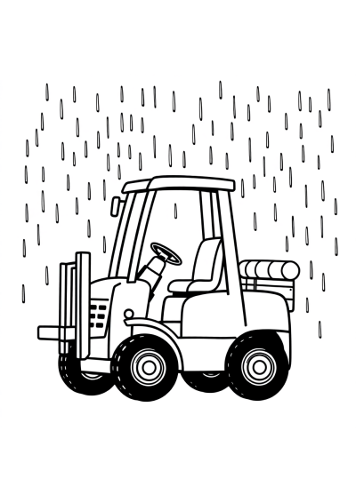 Forklift In Rain Coloring Page