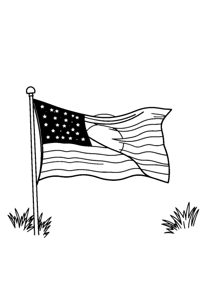 Fourth Of July Flag At Sunset Coloring Page