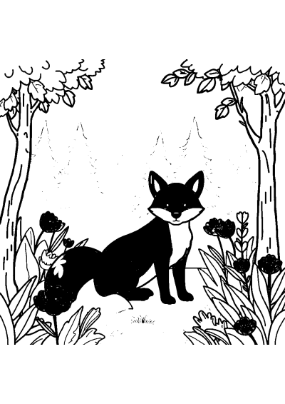 Fox In Forest In Garden Coloring Page
