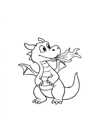 Friendly Dragon Breathing Fire Coloring Page