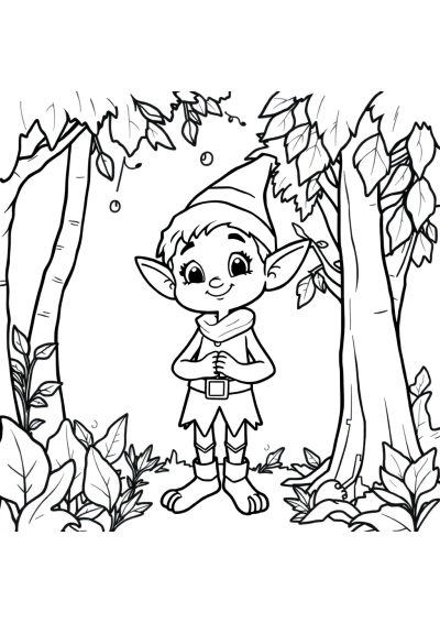 Friendly Elf In Forest Coloring Page