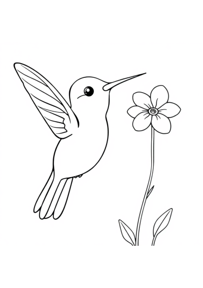 Friendly Hummingbird Near Flower Coloring Page