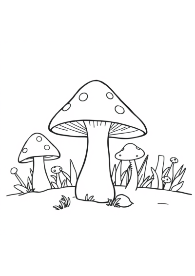 Detailed Friendly Mushroom Forest Coloring Page