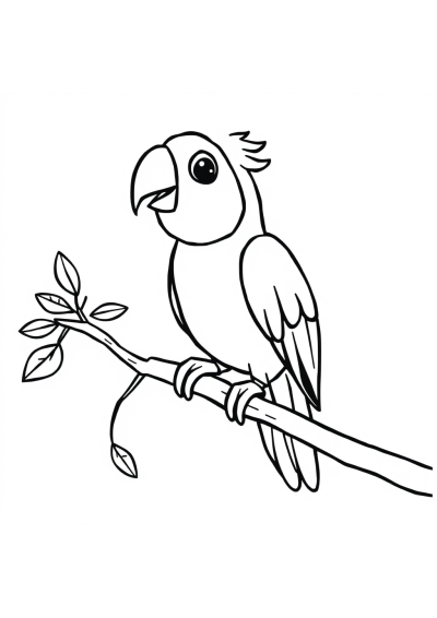 Friendly Parrot On Branch Coloring Page
